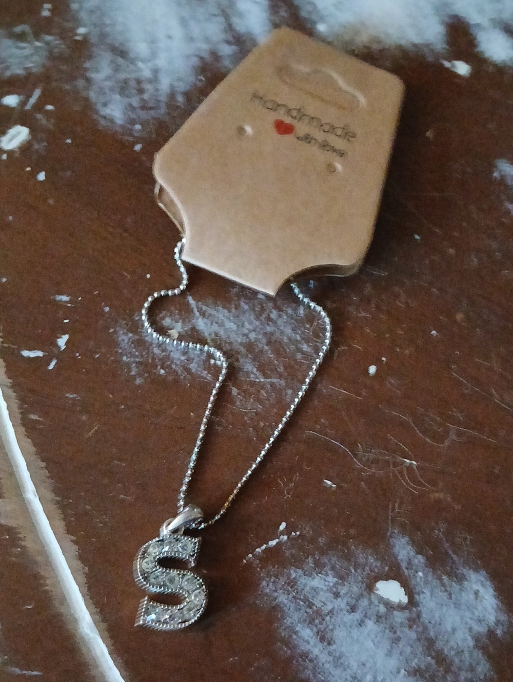 Crystal Rhinestone Studded Silver Initial 'S' Pendant Necklace + Lobster Clasp